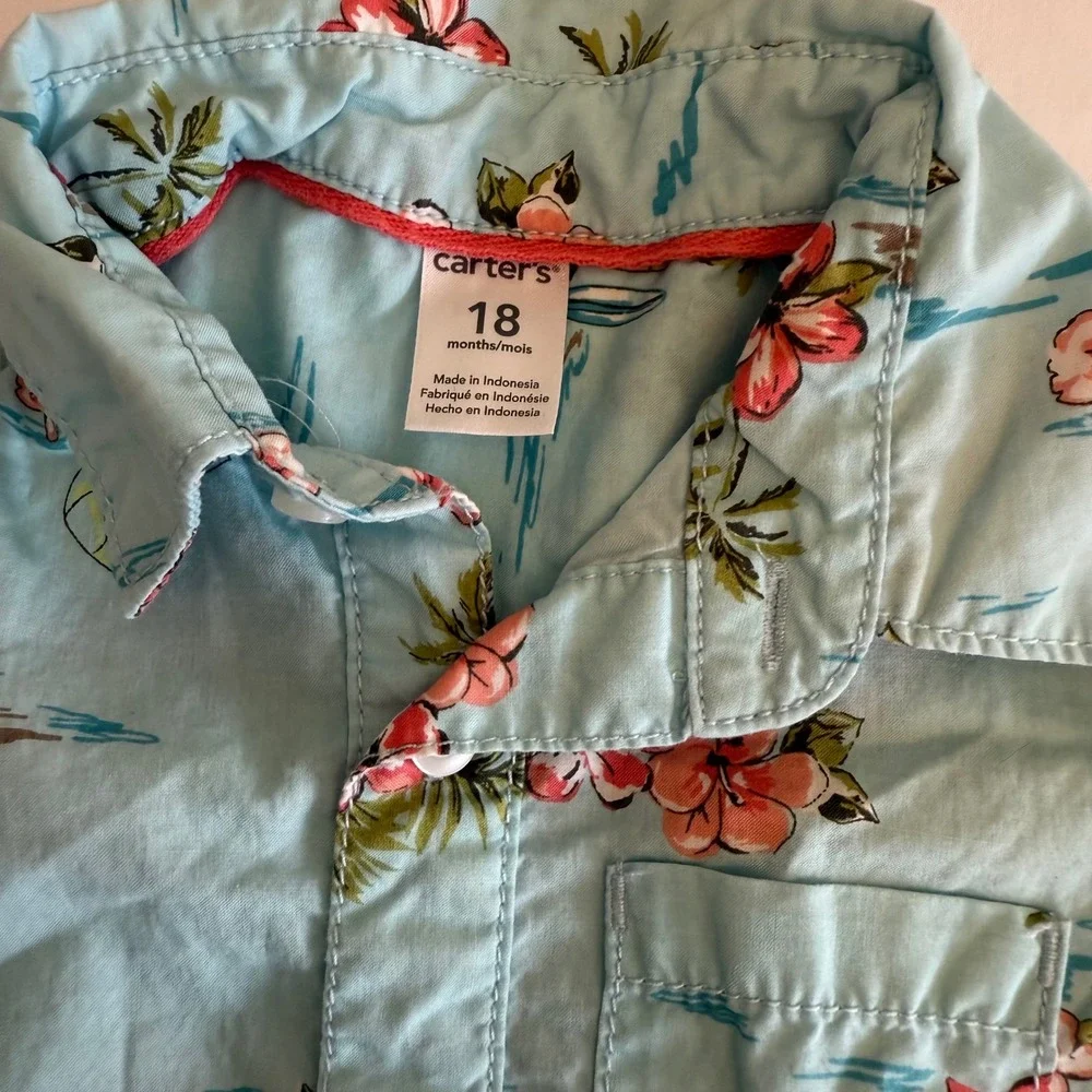 Carters Floral Romper & Volcom Leaf Print Button Down Shirt Bundle 18 Months